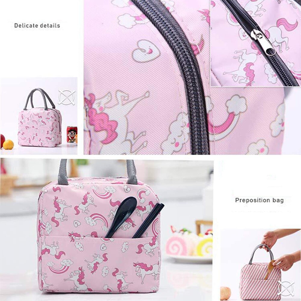 Portable Thermal Insulated Bag Lunch Box for Women Children Portable Cooler Handbags Bear Print Ice Pack Tote Food Picnic Bags