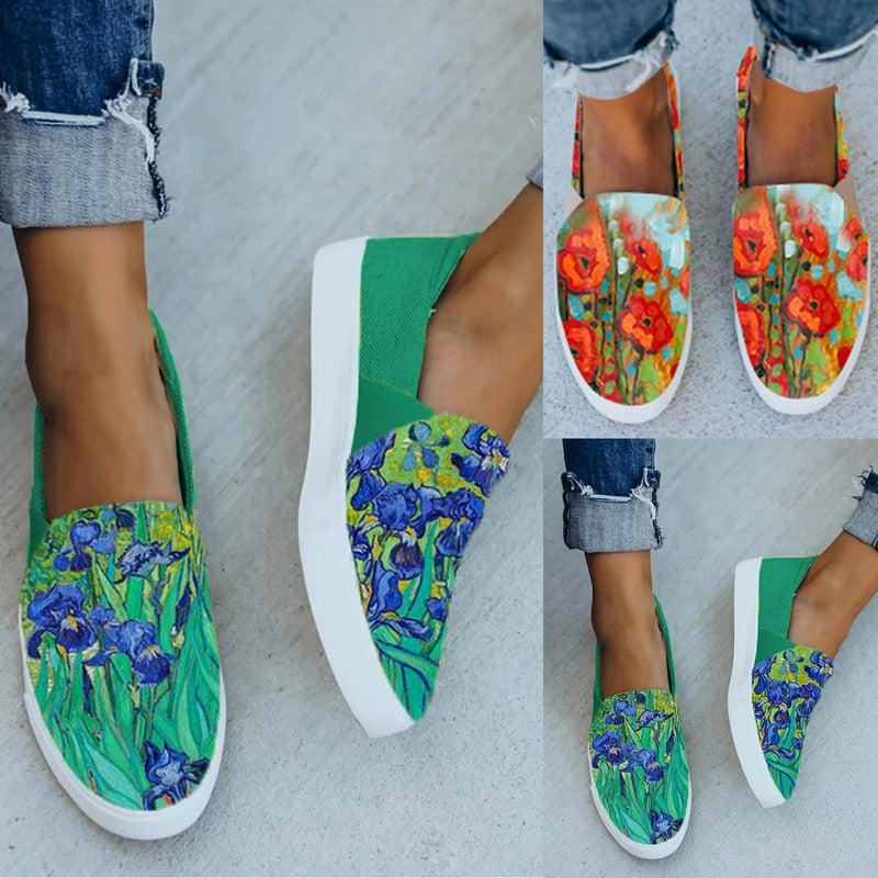2022 Ladies Color Printing Fashion All Match Flat Shoes Canvas Gladiator Shoes Ladies Casual Beach Office Women Shoes Adult