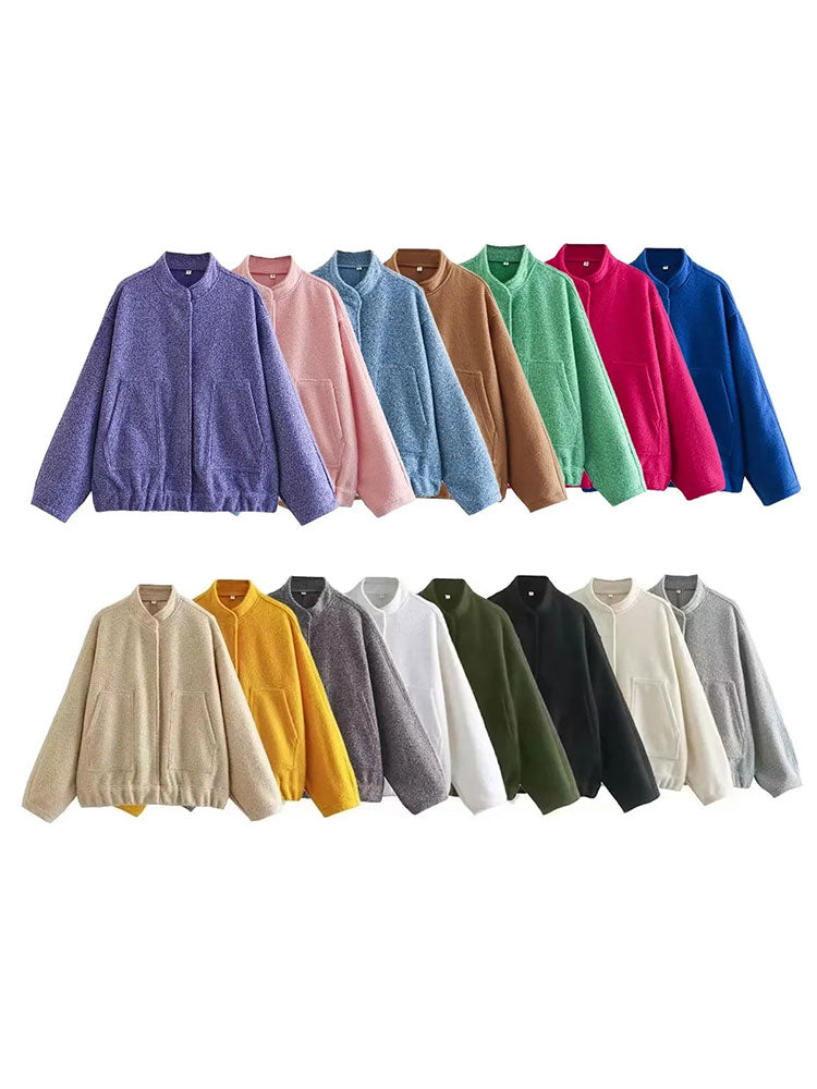 Nlzgmsj TRAF 2023 Spring Warm Gray Jacket Women Outerwear With Button Autumn Bomber Jacket Coat Women Winter Coat Top women