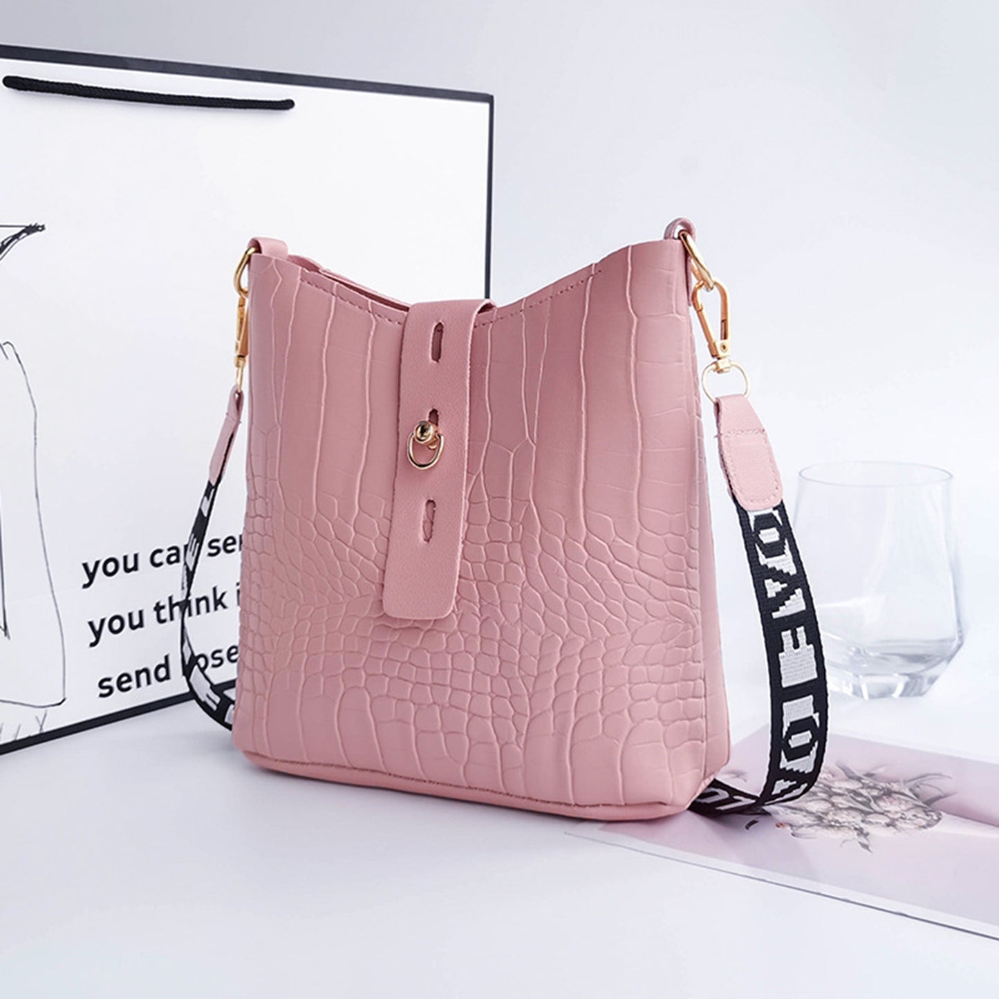 Crocodile Messenger Bags For Women Luxury High Quality Ladies Handbags Bucket Bag Pu Leather Crossbody Shoulder Bag Female