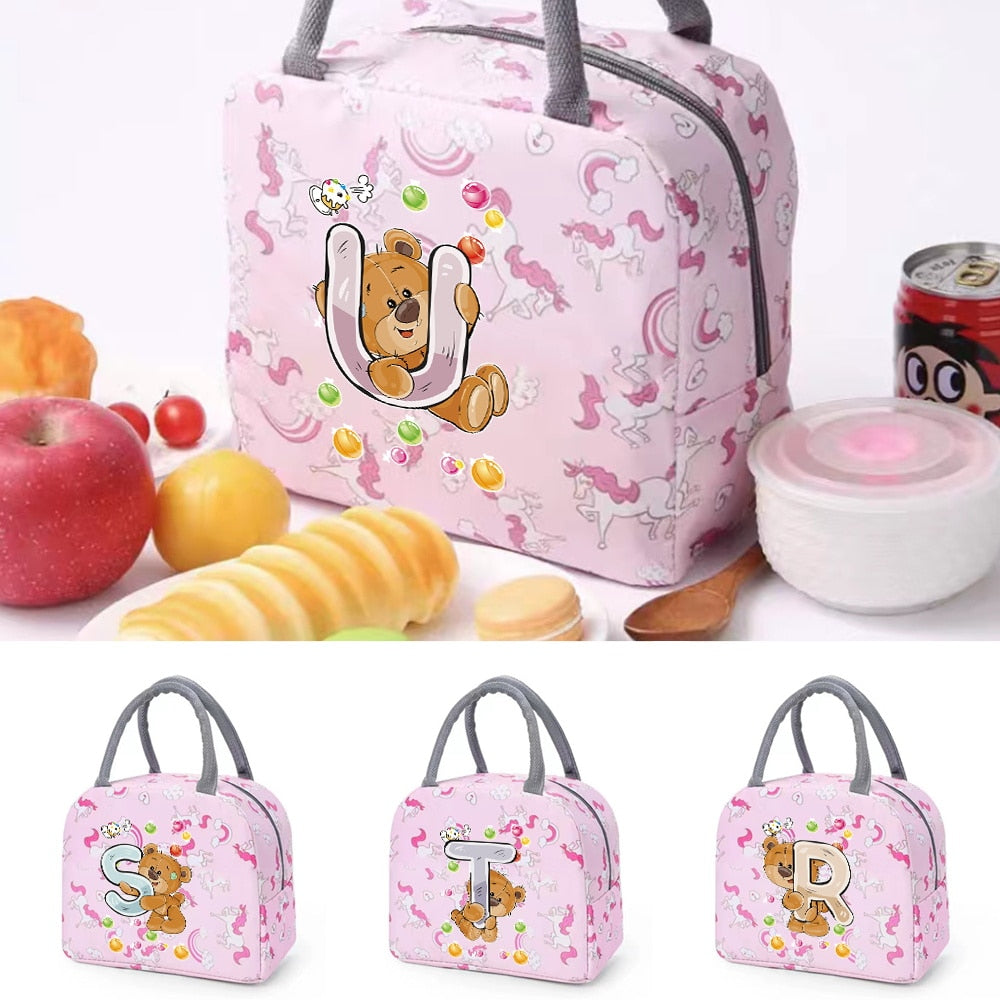 Portable Thermal Insulated Bag Lunch Box for Women Children Portable Cooler Handbags Bear Print Ice Pack Tote Food Picnic Bags