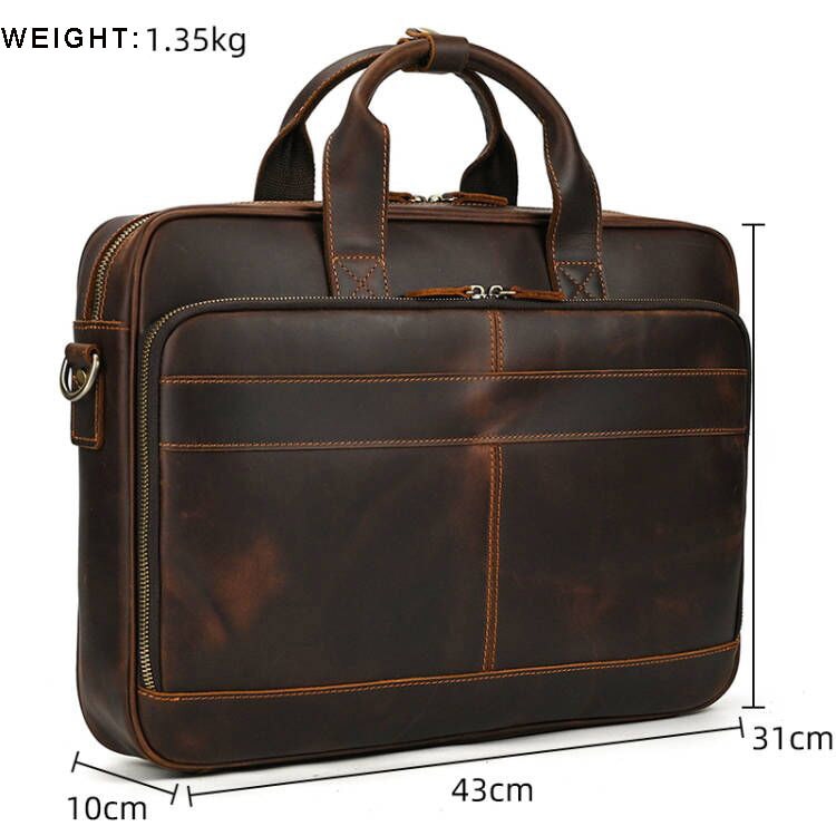 MAHEU Men Briefcase Genuine Leather Laptop Bag 15.6" PC Doctor Lawyer Computer Bag Cowhide Male Briefcase Cow Leather Men Bag