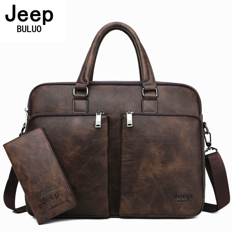 JEEP BULUO Large Capacity Leather Casual Shoulder Bag For Men Brand Man Briefcase  Laptop Business Bags Handbags High-end New