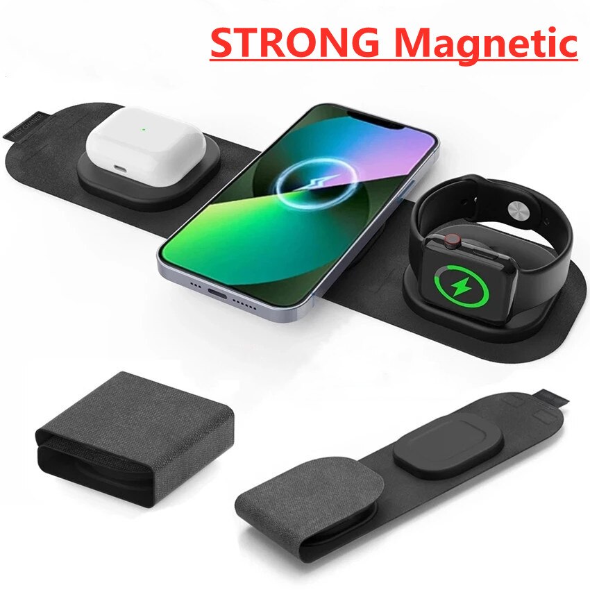 3 In 1 Magnetic Wireless Charger Pad For iPhone 14 13 12 Pro Max Apple Watch 8 7 Airpods Foldable 15W Fast Charging Dock Station