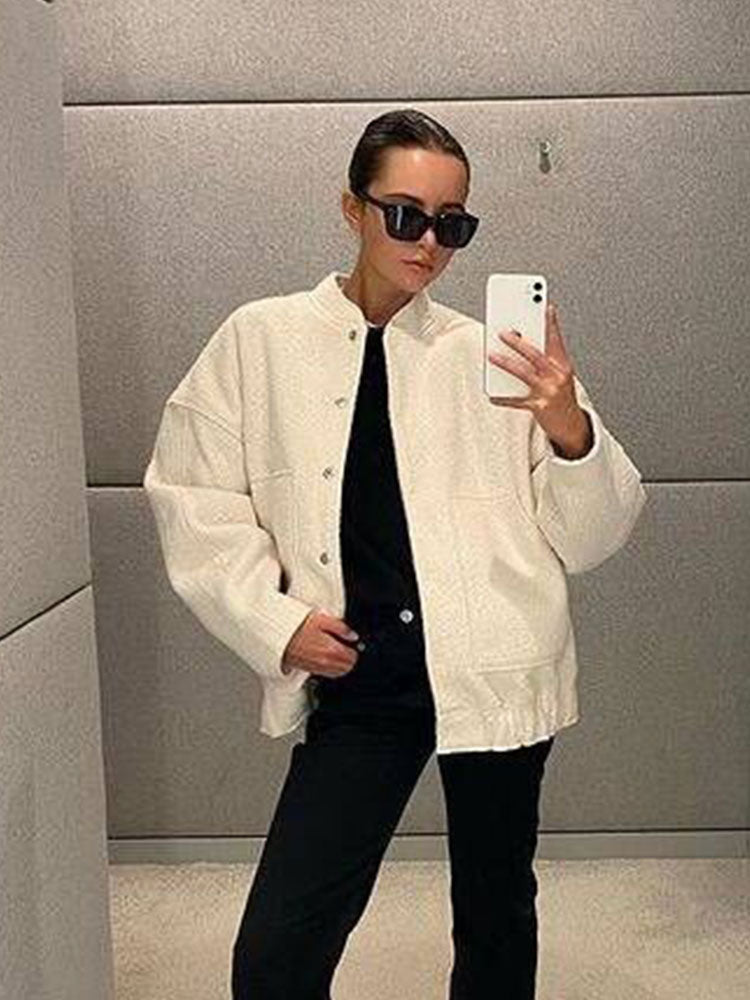 Nlzgmsj TRAF 2023 Spring Warm Gray Jacket Women Outerwear With Button Autumn Bomber Jacket Coat Women Winter Coat Top women