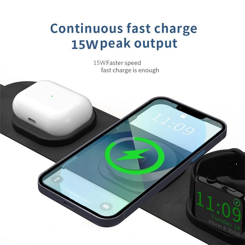 3 In 1 Magnetic Wireless Charger Pad For iPhone 14 13 12 Pro Max Apple Watch 8 7 Airpods Foldable 15W Fast Charging Dock Station