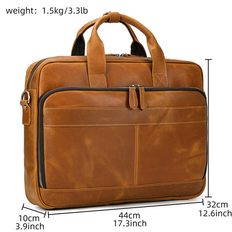 MAHEU Men Briefcase Genuine Leather Laptop Bag 15.6" PC Doctor Lawyer Computer Bag Cowhide Male Briefcase Cow Leather Men Bag