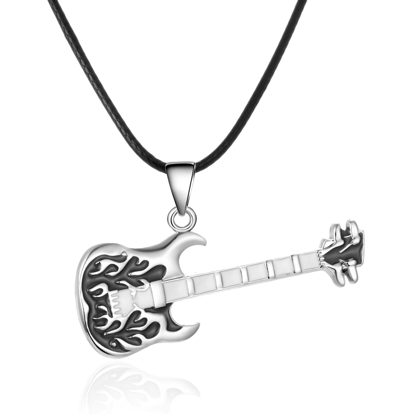 Fashion 316L Stainless Steel Guitar Necklace For Men Pendants Leather Chain Men Necklaces