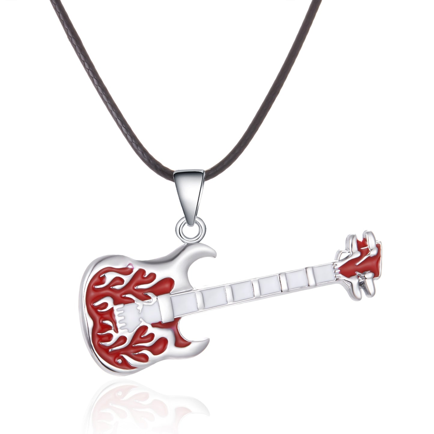 Fashion 316L Stainless Steel Guitar Necklace For Men Pendants Leather Chain Men Necklaces