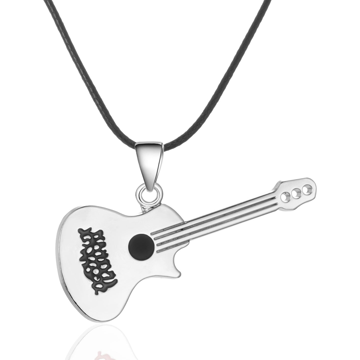 Fashion 316L Stainless Steel Guitar Necklace For Men Pendants Leather Chain Men Necklaces
