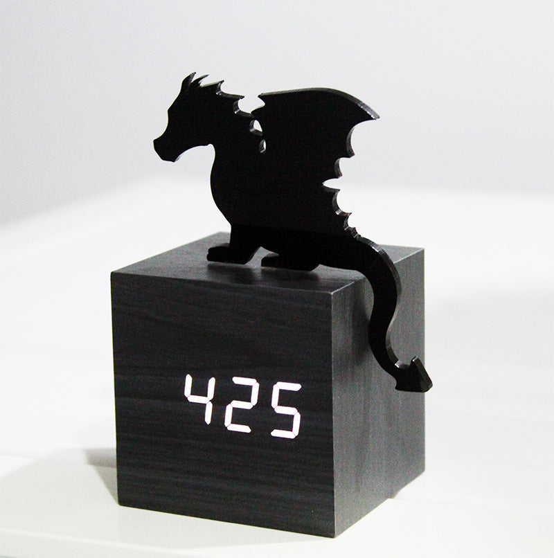 3D Flying Dragon LED Bell Sound Control Wooden Clock Electronic Clock Bedroom Bedside Student Desk Clock Luminous