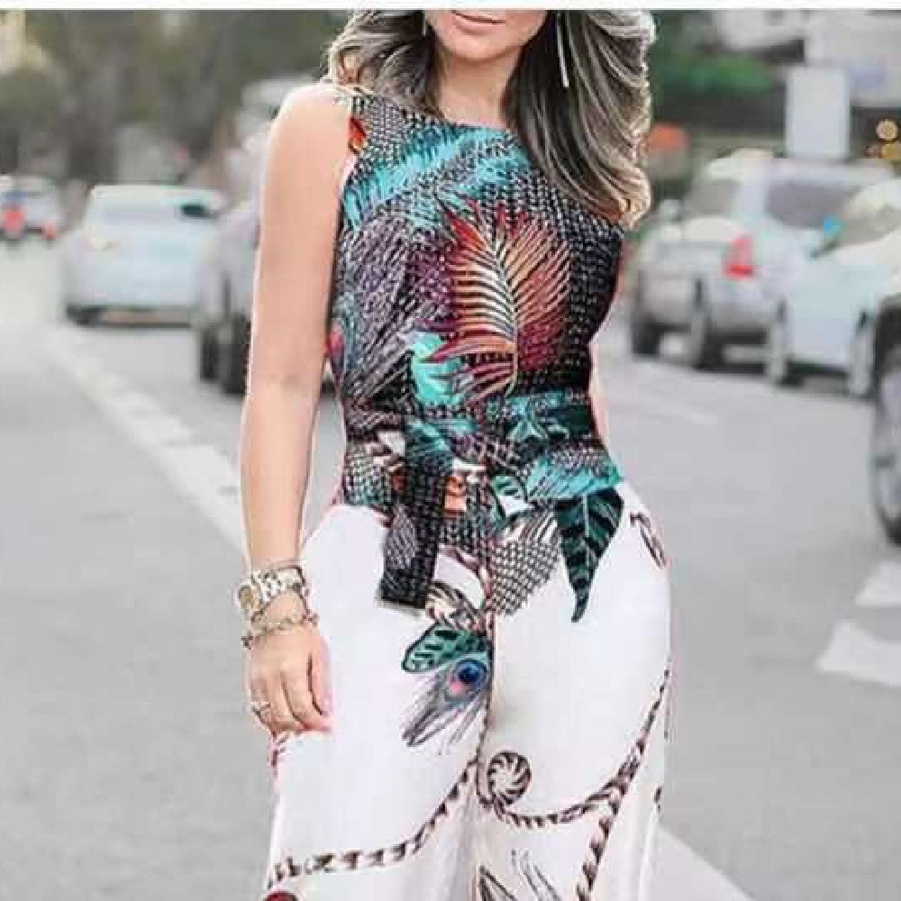 Women's Fashionable Retro Printed Jumpsuit