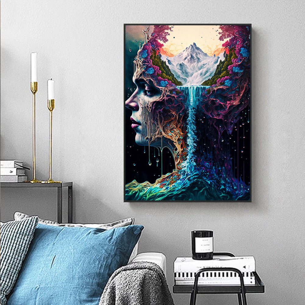 Amazing Nature Fantasy Canvas Painting Wall Art Abstract Woman Head And Water Poster