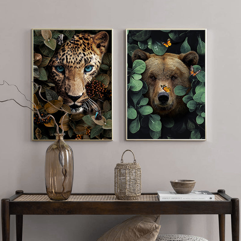 Abstract Wall Canvas Painting Animal Lion Tiger Bear Flowers Nordic Art