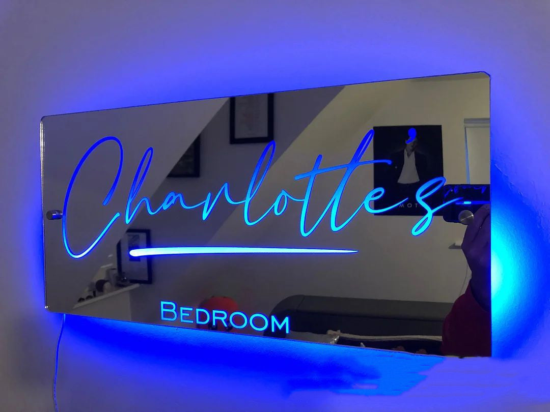 Personalized Name Mirror Light For Bedroom LED Light Up Mirror For Wall Custom Photo Christmas
