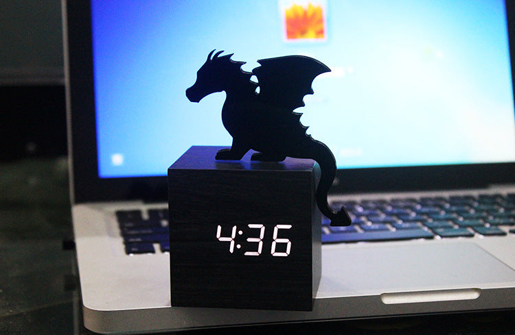 3D Flying Dragon LED Bell Sound Control Wooden Clock Electronic Clock Bedroom Bedside Student Desk Clock Luminous