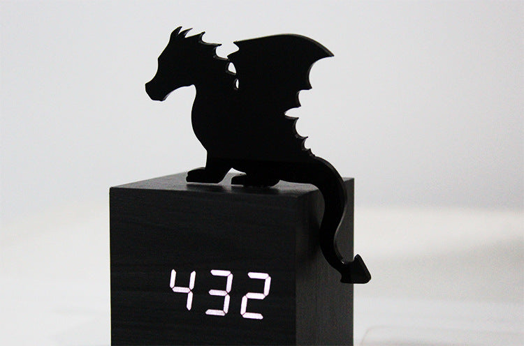 3D Flying Dragon LED Bell Sound Control Wooden Clock Electronic Clock Bedroom Bedside Student Desk Clock Luminous