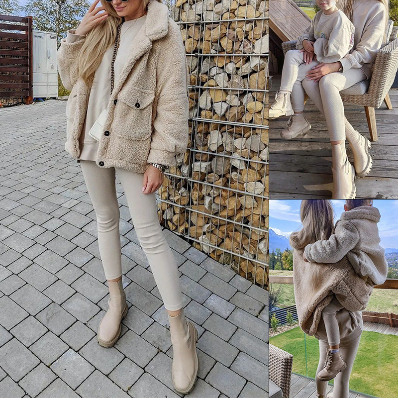 Women's Fashionable Warm Lapel Long Sleeve Coat