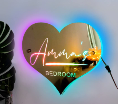Personalized Name Mirror Light For Bedroom LED Light Up Mirror For Wall Custom Photo Christmas