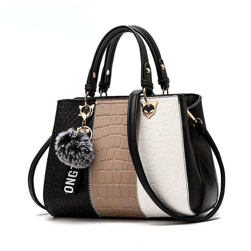 Colorblock Croc Pattern Handbag Fashion PU Leather Crossbody Bag Womens Office  Work Purse