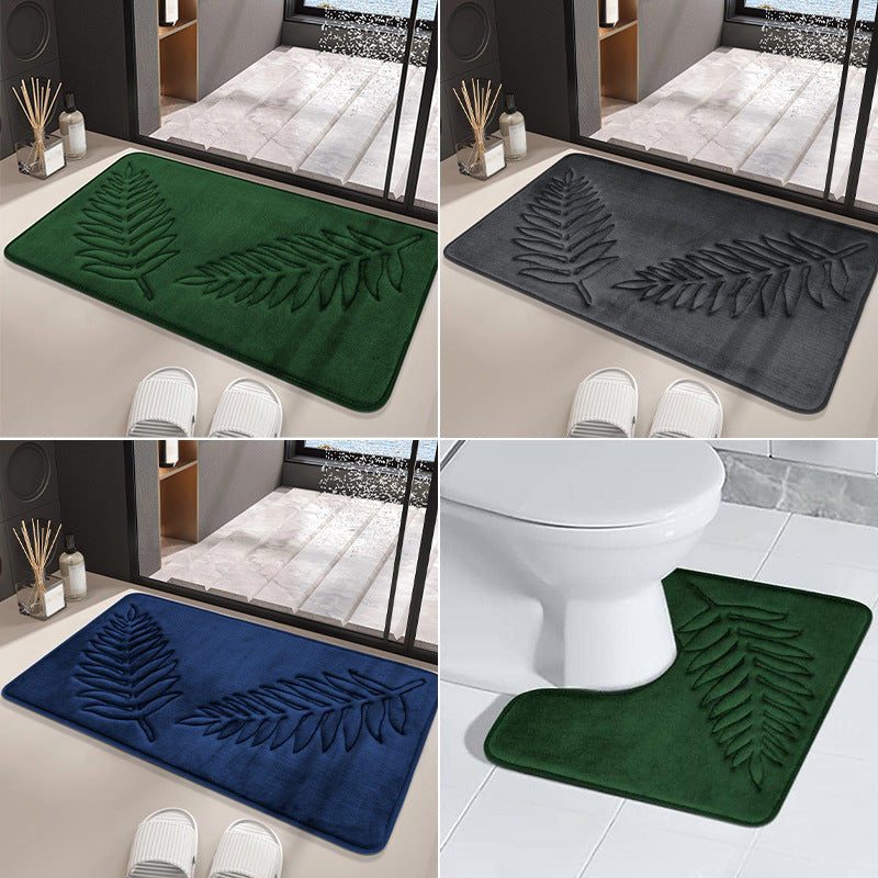 1pc Plain Leaf Detail Antislip Bath Rug Soft And Cozy Modern Polyester Bath Mat Absorb Water Toilet Mat  For Bathroom