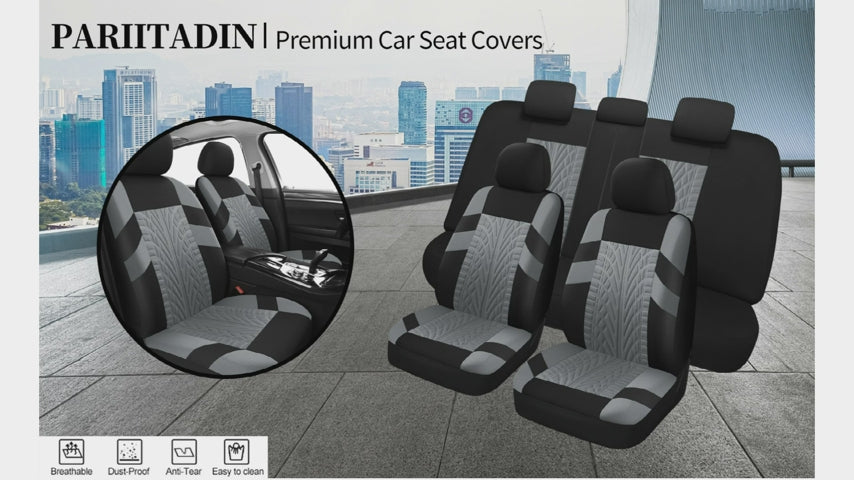Pariitadin Car Seat Covers Full Set Washable and Breathable Premium Cloth Automotive Vehicle Seat Cover for Car Interior Universal Fit for Most Cars Sedan Truck SUVBlackGray