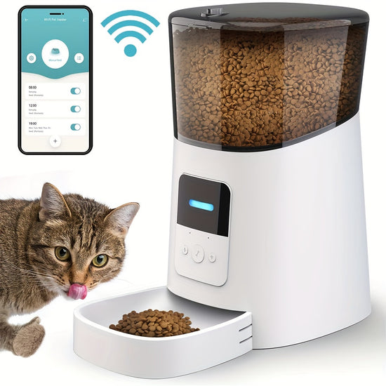 6L Large Capacity Automatic Cat Feeder USB Rechargeable WiFi Enabled Cat Timed Slow Feeder Auto Cat Food Dispenser With Portion Control Distribution Alarms And Voice Recorder Up To 15 Meals Per Day