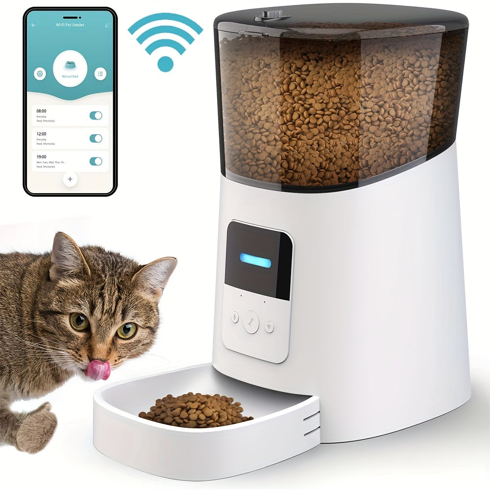 6L Large Capacity Automatic Cat Feeder USB Rechargeable WiFi Enabled Cat Timed Slow Feeder Auto Cat Food Dispenser With Portion Control Distribution Alarms And Voice Recorder Up To 15 Meals Per Day