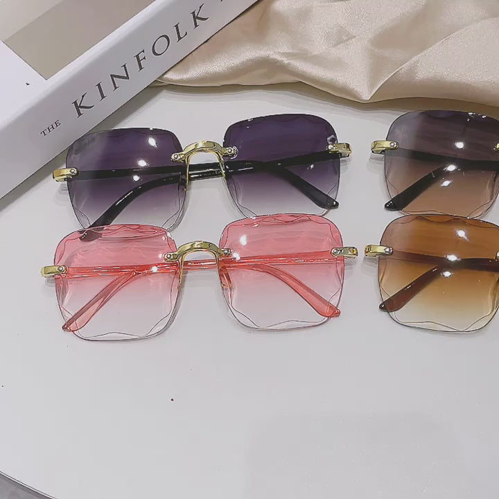 Fashion Oversized Square Frame Polarized Colorful Lens Sunglasses Frameless For Ladies Street Shooting Catwalk