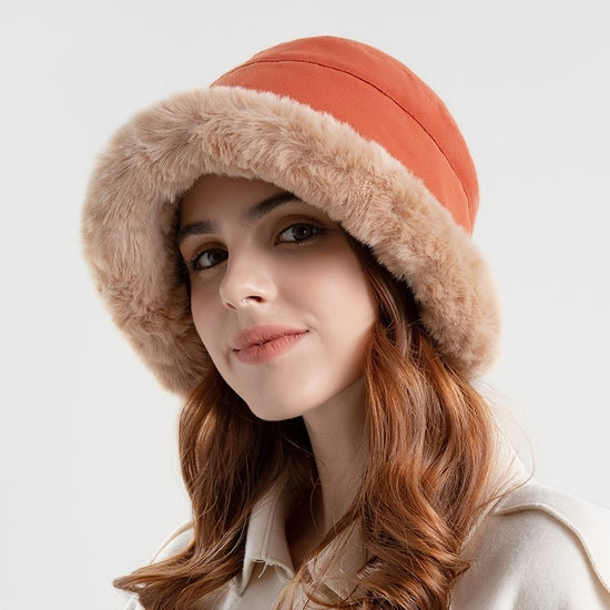 Womens Winter Fuzzy Bucket Hat Plush Velvet Thickened Fisherman Hat Fluffy Warm Cloche Hat