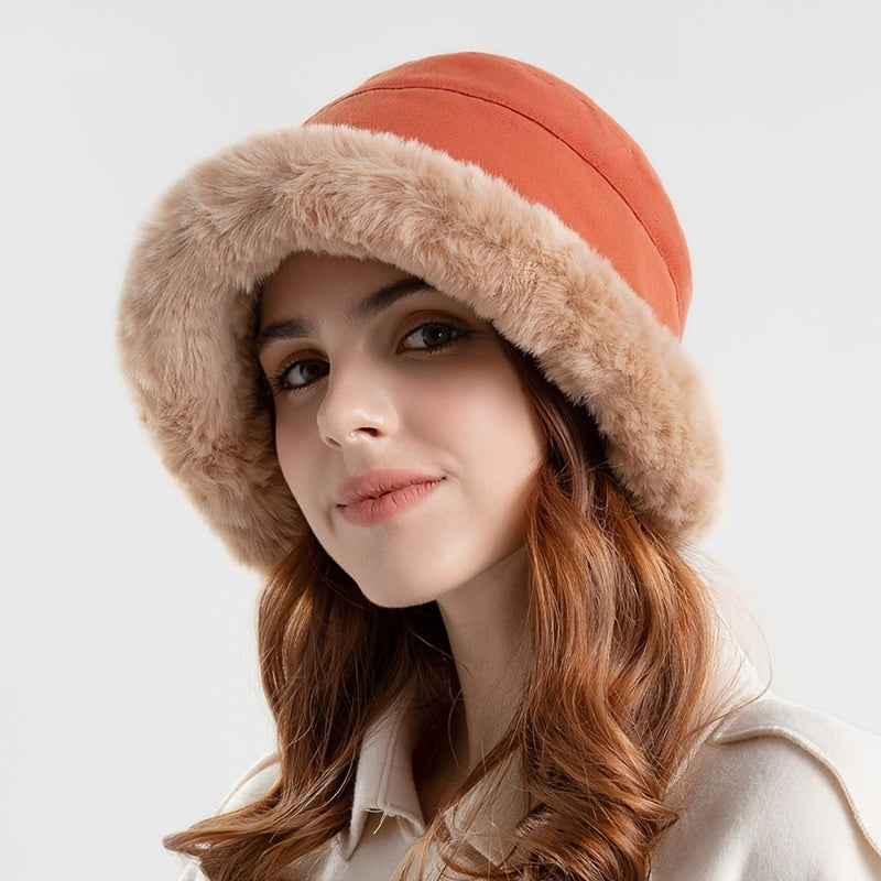 Womens Winter Fuzzy Bucket Hat Plush Velvet Thickened Fisherman Hat Fluffy Warm Cloche Hat