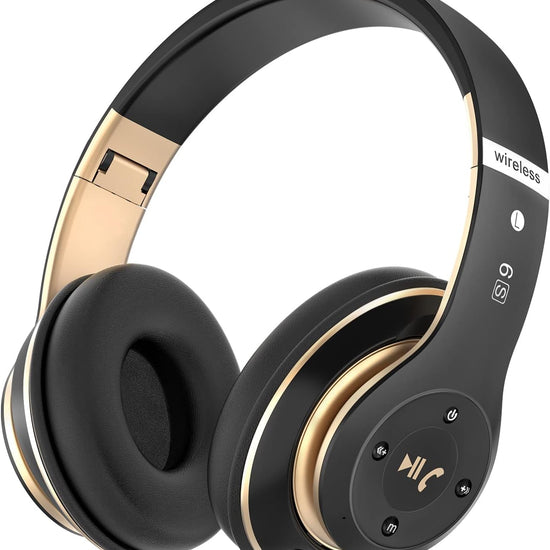 Bluetooth Headphones Over Ear 6 EQ Modes Wireless Headphones Over Ear65 Hours Playtime Foldable Lightweight Wireless Headphoneswith Builtin HD Mic FM SDTF for PCHomeBlack  Gold
