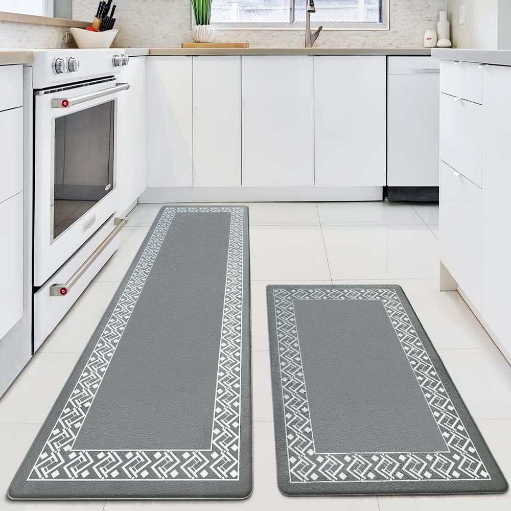 Iycnkok Kitchen Mats Rugs Waterproof  44x75 cm 44x150 cm Large  Non Slip Washable Runner Floor Grey Stain Resistant PVC  Anti Fatigue for Home Kitchen Office