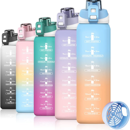 Life4u 1 Litre Sports Water Bottle with Time Marker BPA Free Large Motivational Drinking Bottle with Fruit Strainer and Flip Lid for Cycling Gym Camping Outdoor Sport Home School  Office