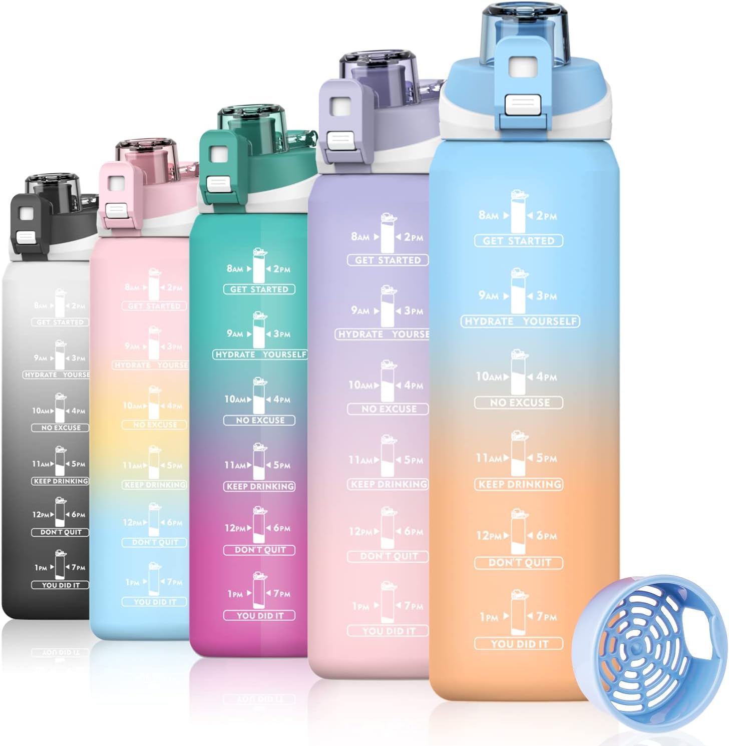 Life4u 1 Litre Sports Water Bottle with Time Marker BPA Free Large Motivational Drinking Bottle with Fruit Strainer and Flip Lid for Cycling Gym Camping Outdoor Sport Home School  Office