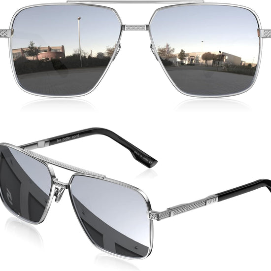 LUENX Aviator Sunglasses for Men Trendy Retro Oversized Rectangular Frame UV400 Protection