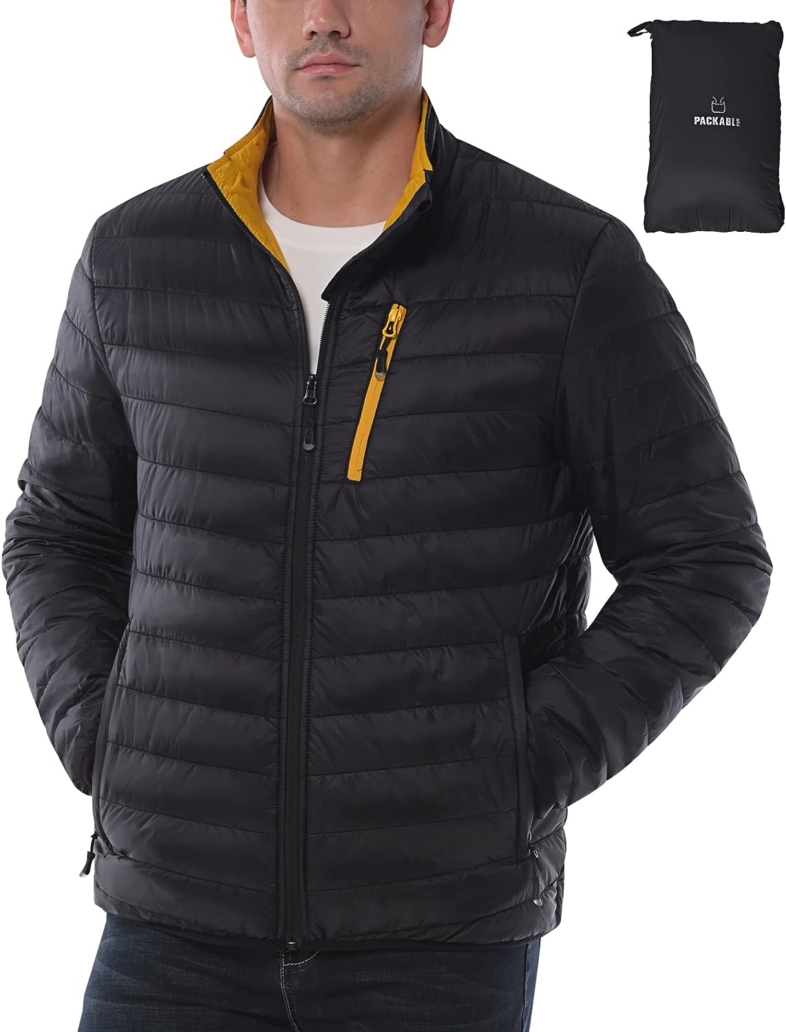 33000ft Mens Winter Lightweight Jacket Warm Short Packable Puffer Jacket Transitional Padded Down Jacket Quilted Jacket for Men Lined for Hiking Travelling