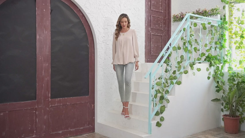 Bestbee Womens Dressy Chiffon Blouses Shirts Short Sleeve Tunic Tops 2023 Summer Casual TShirts with Pleated Strech Lightweight