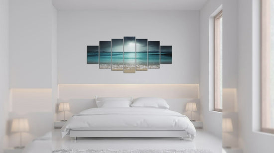 iKNOW FOTO 7 Multi Panel Xlarge Modern Canvas Prints Wall Art Blue Ocean Seascape Pictures Beach Landscape Printed On Canvas Ready to Hang for Living Room Home Office Decor 70x32 inch