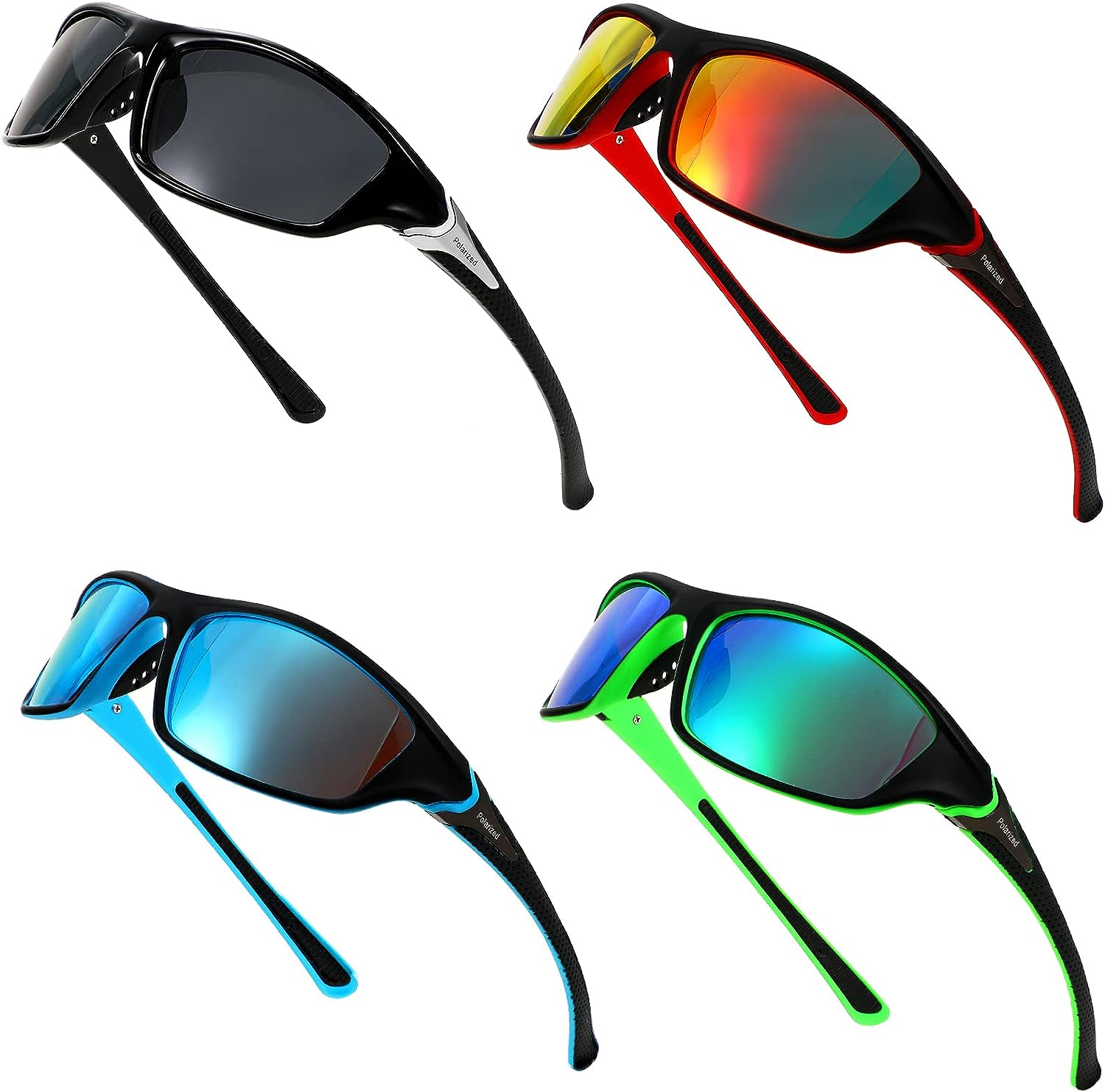 TOODOO 4 Pairs Men Polarized Sunglasses with UV Protection Driving Glasses Sports for Sport Outdoor Activities