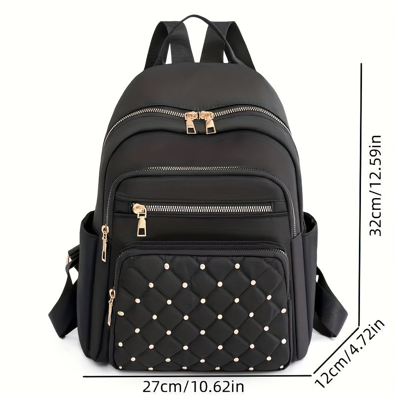 Casual Leisure Backapck Argyle Pattern Rivets Decor Travel Daypack Womens Trendy Backpack
