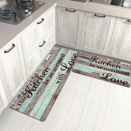 Yugarlibi Kitchen Mats Sets 2 Piece PVC Memory Foam Kitchen Rug Waterproof Nonslip Anti Fatigue OilResistant Kitchen Rug Washable Wooden Style Standing Mats for Kitchen Home 44x7444x119cm