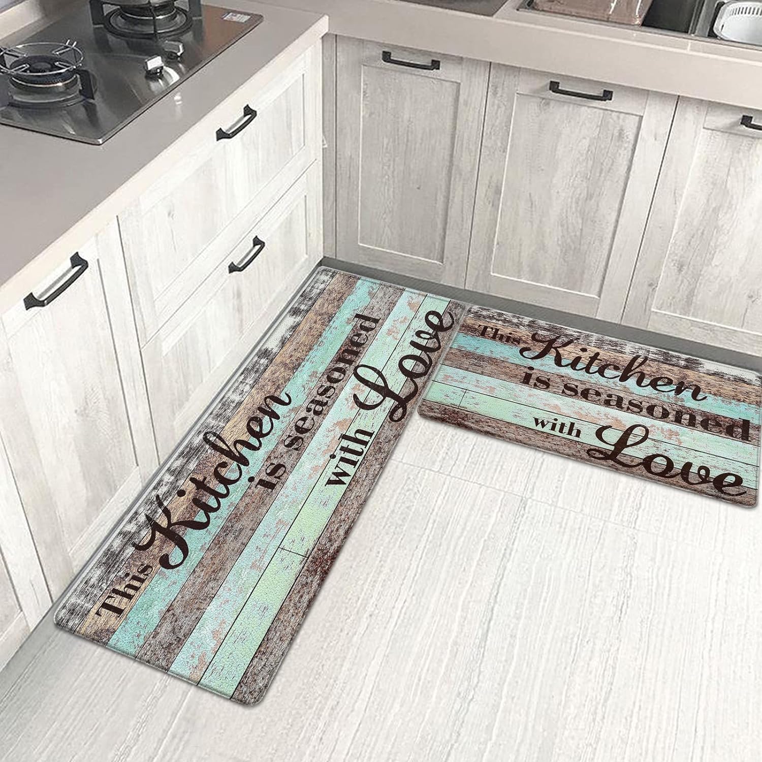 Yugarlibi Kitchen Mats Sets 2 Piece PVC Memory Foam Kitchen Rug Waterproof Nonslip Anti Fatigue OilResistant Kitchen Rug Washable Wooden Style Standing Mats for Kitchen Home 44x7444x119cm