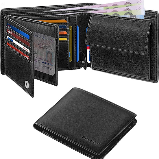 HOCRES Wallets for Mens RFID Blocking Leather Slim Wallet with 15 Credit Card Holders 2 Banknote Compartments  2 ID Window Minimalist Wallets with Gift Box