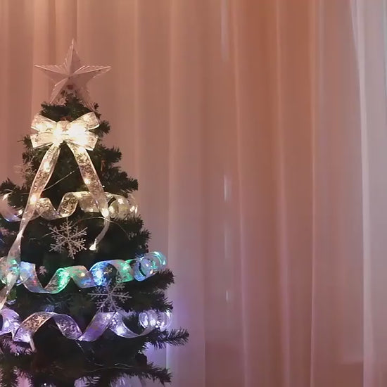 1pc LED Christmas Ribbon Lights 2050100 LED Christmas Tree Decoration Christmas Ribbon Fairy Lights Batterypowered Copper Wire Ribbon String Lights Ribbon Lace Butterfly Lights For Wedding New Year Home Room Christmas Decoration