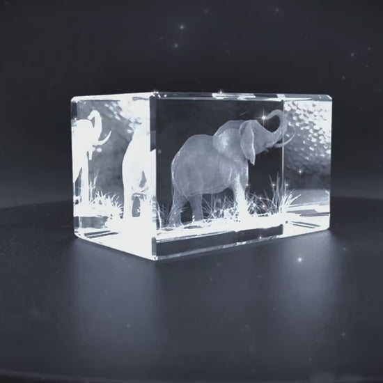 1pc Elephant Gifts 3D Laser Etched Elephant Statue Crystal Glass Cube Engraving Home Decor Birthday Elephant Gifts For Women Girls Boy And Girl Menroom Decor