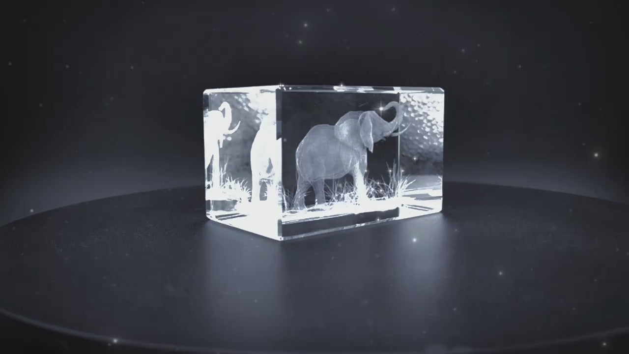 1pc Elephant Gifts 3D Laser Etched Elephant Statue Crystal Glass Cube Engraving Home Decor Birthday Elephant Gifts For Women Girls Boy And Girl Menroom Decor