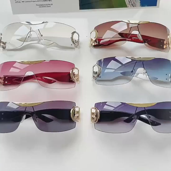 Rimless Wrap Around Y2K Sunglasses For Women Unisex Futuristic Oversized Fashion Frameless Sun Glasses Trendy Shield Shades