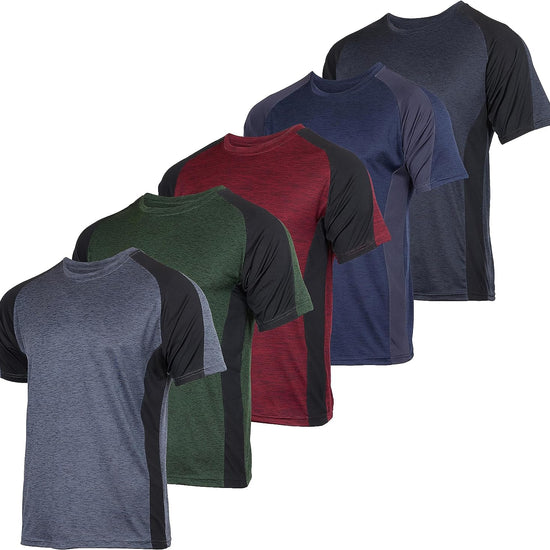 Real Essentials 5 Pack Mens DryFit Moisture Wicking Active Athletic Performance Crew TShirt