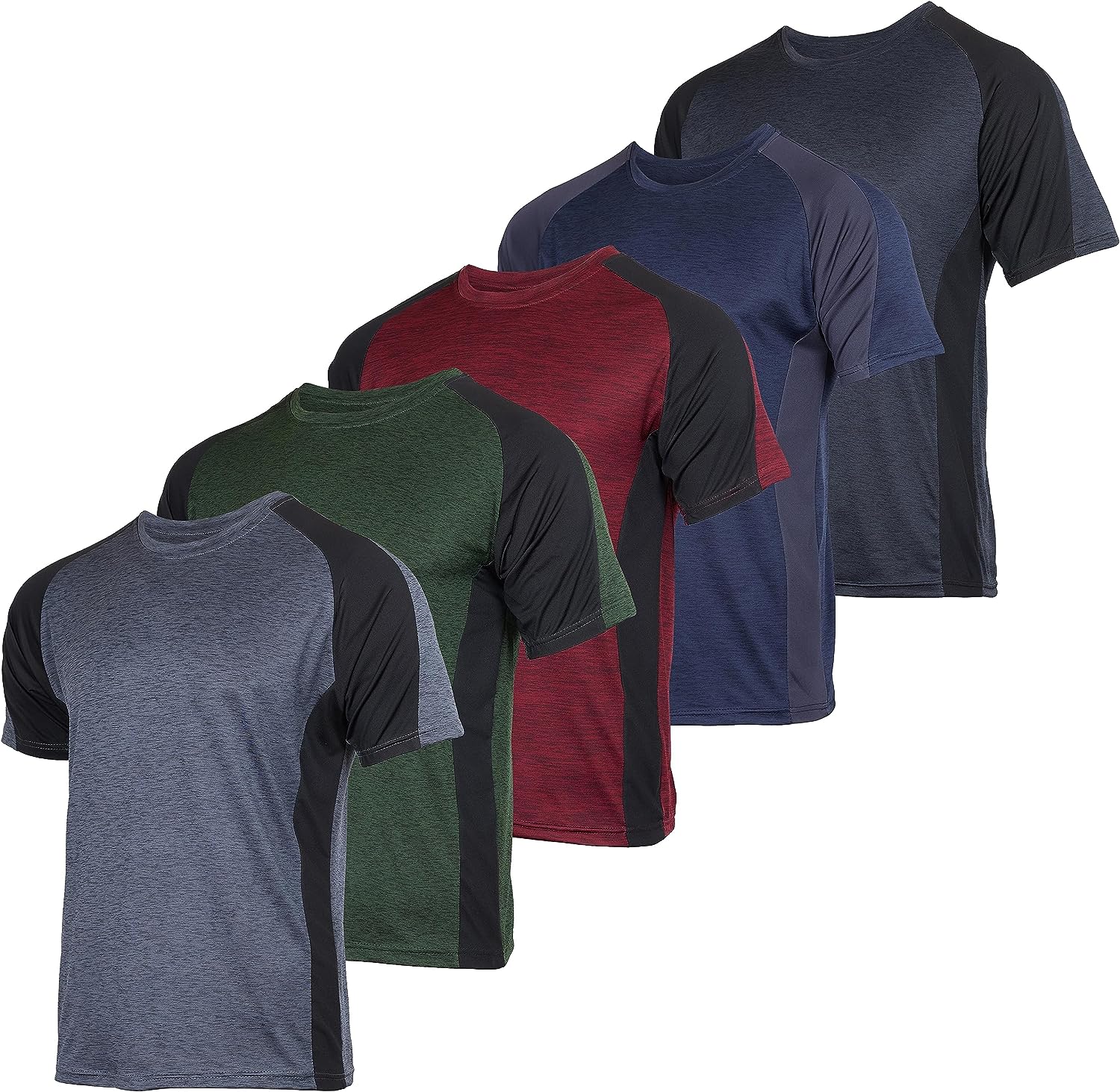 Real Essentials 5 Pack Mens DryFit Moisture Wicking Active Athletic Performance Crew TShirt